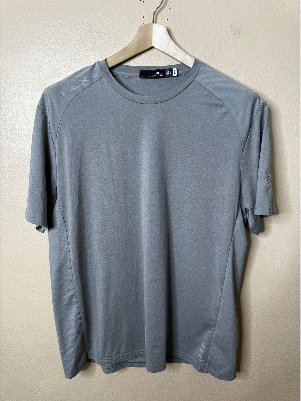RLX Ralph Lauren Mens L Performance T Shirt Gray Stretch Athletic Golf